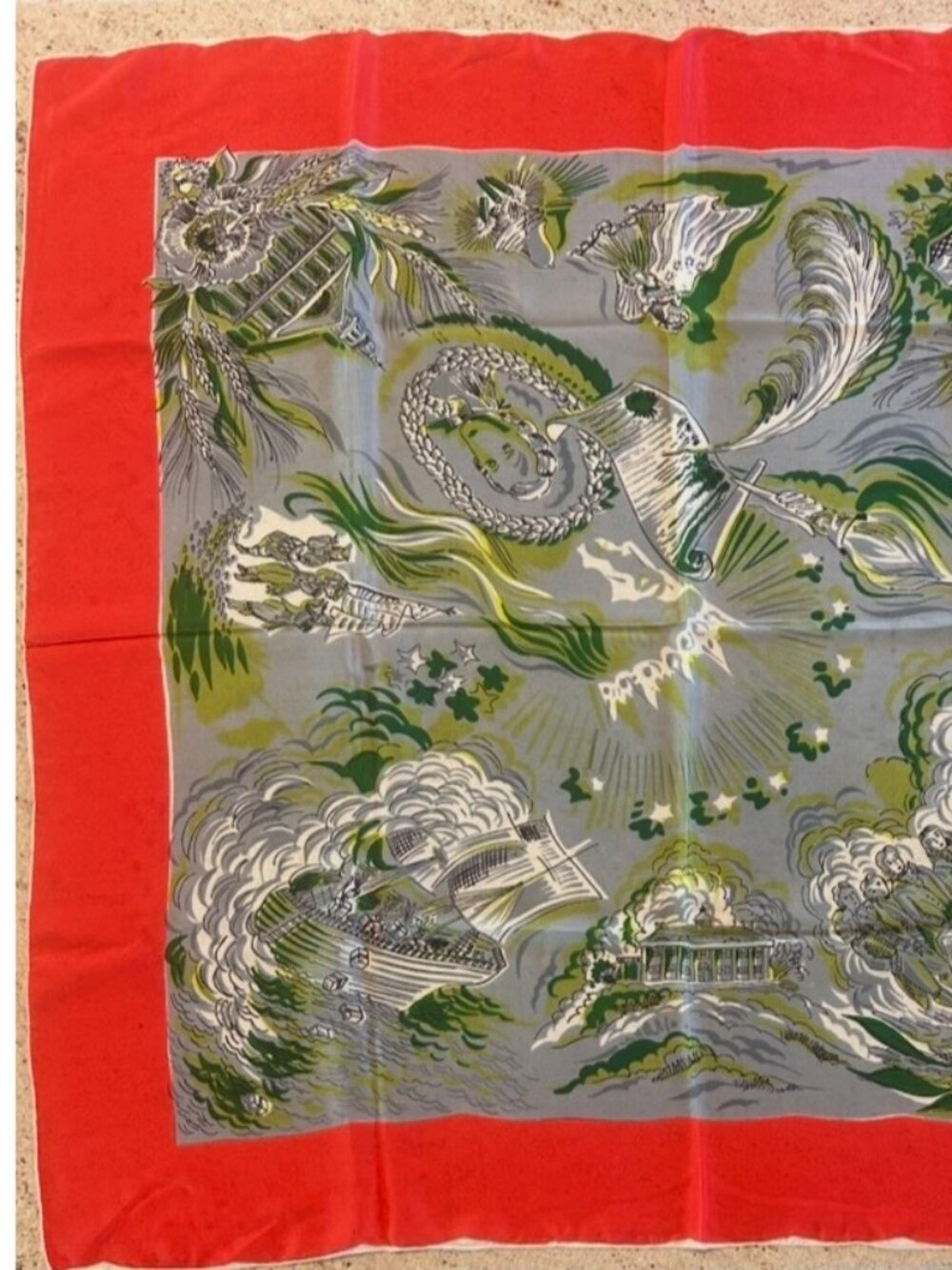 Vintage Baar & Beards Inc. "Top Hit" Silk Scarf with American Revolution Theme